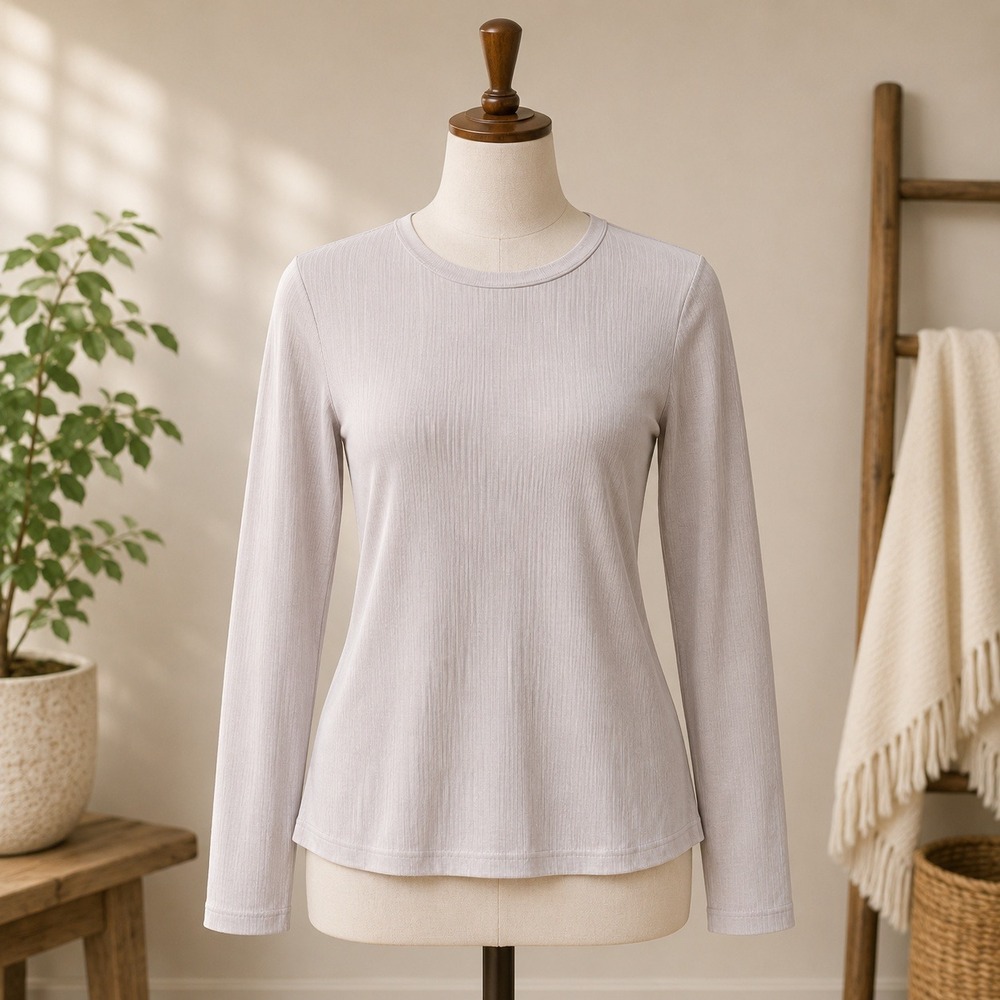 NWT Cupshe Ribbed Long Sleeve Top Womens Medium Taupe Grey Crew Neck Casual